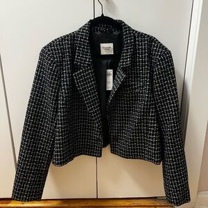 Abercrombie & Fitch Black and White Tweed Cropped Blazer